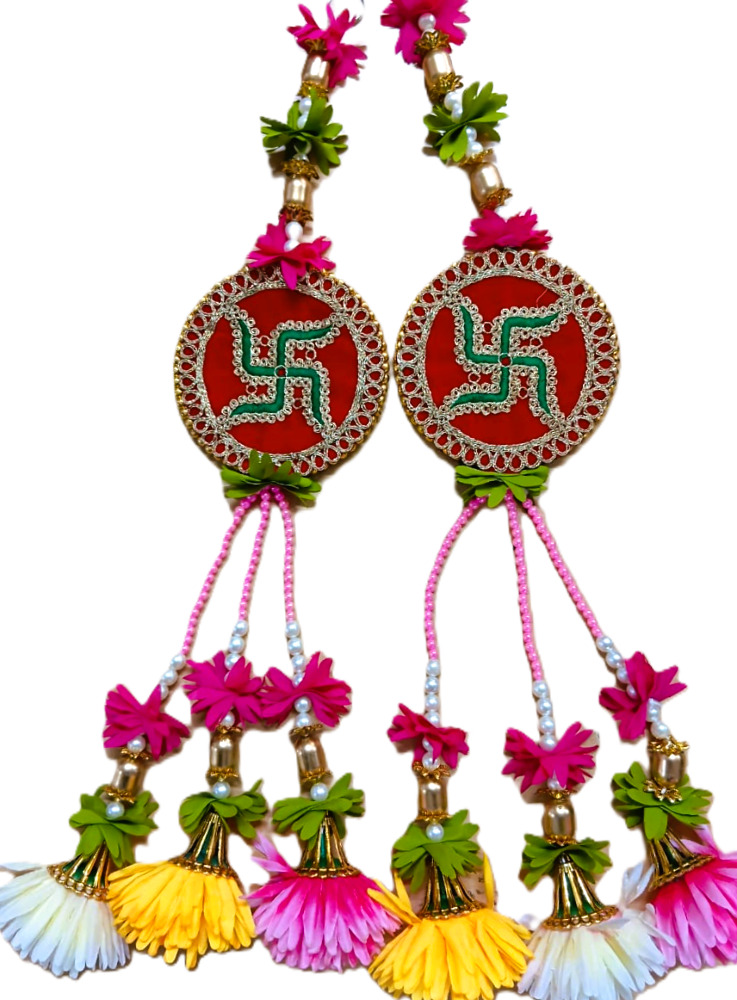 Designer Swastik Hanging Latkan With Beautiful Fowers Pair