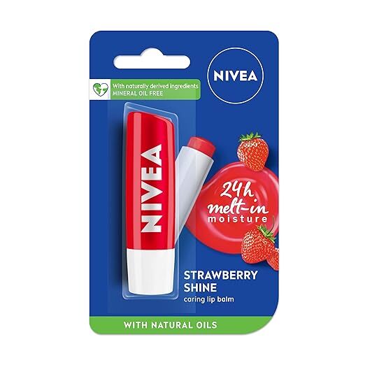 Nivea 24H Caring Lip Balm with Natural Oils, Strawberry Shine 4.8 g