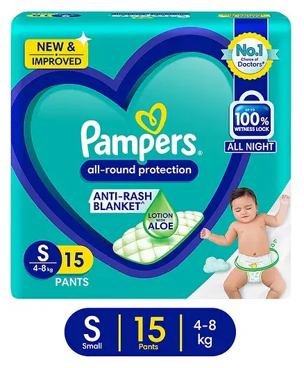 Pampers Diaper Pants- Small Size, All Round Protection, Anti-Rash Blanket, New & Improvd, 15 Pants
