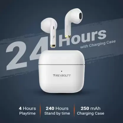 Fire-Boltt Fire Pods Ninja G201 Earbuds TWS IWP HD Calls, Quick Charge 24hrs playback Bluetooth Headset (White, True Wireless)