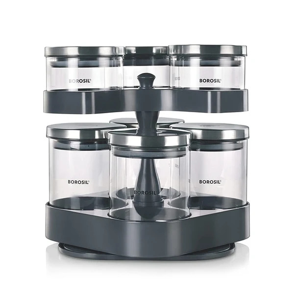 Borosil Classic Glass Jar With Tray Set Of 7