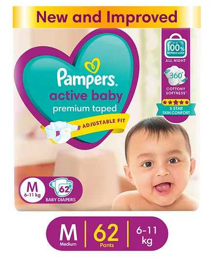Pampers Active Baby Taperd Diapers M 6-11 KG baby 62 p