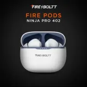Fire-Boltt Fire Pods Ninja Pro 402 Earbuds TWS, Crisp Calling, Voice Assistant 10mm Driver Bluetooth Headset (White Blue, True Wireless