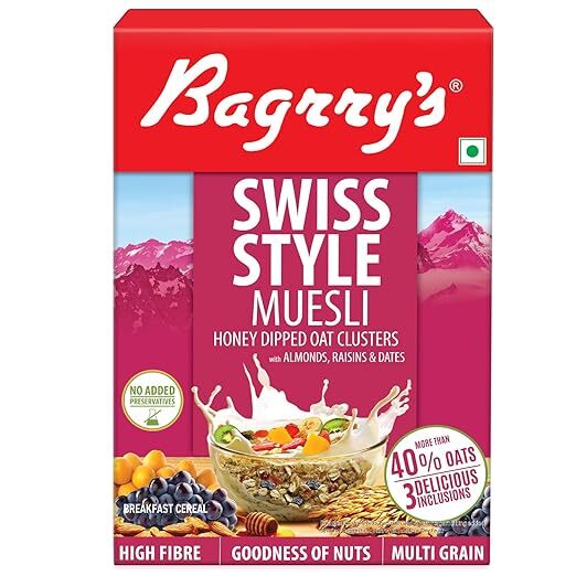 Bagrry's Swiss Style Honey Dipped Oat Clusters With Almonds, Raisins & Dates Muesli 500g
