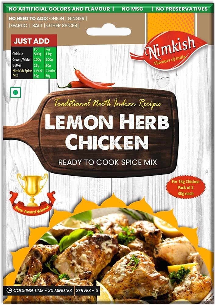 Nimkish Lemon Herb Chicken Ready to Cook Spice Mix Masala 60g