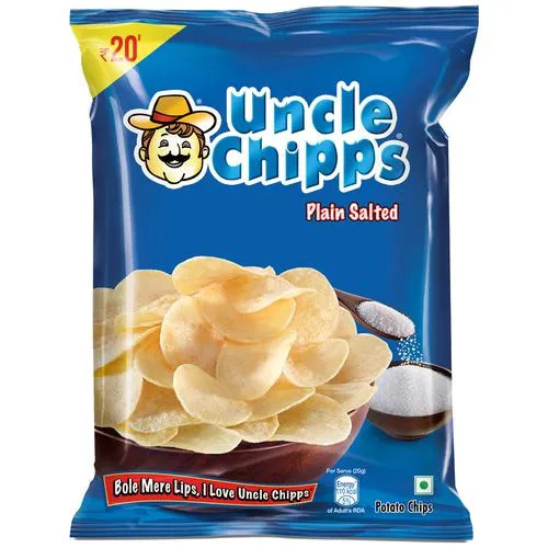 Bulk Deal - Uncle chipps Potato Chips - Plain Salted Flavour, 50 g Pouch ( Pack of 12 )