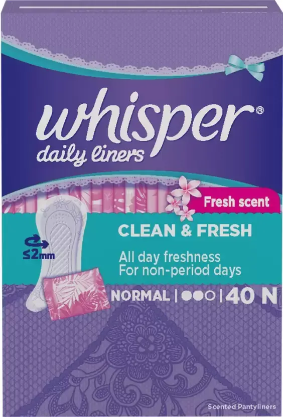 Whisper Daily Liners Fresh Scent Clean & Fresh All day Freshness For non-periods days |Normal| Pack Of 40