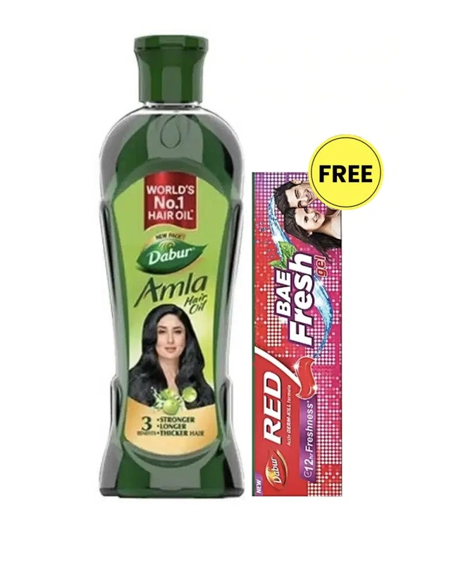 Dabur amla hair oil 223ml, + free dabur red bae fresh gel