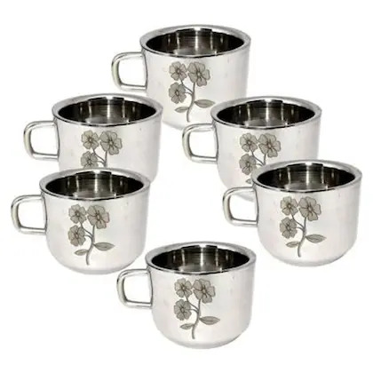 Om Jyoti Doube Wall Stainless SteEL Tea Coffee Mug 6 pcs