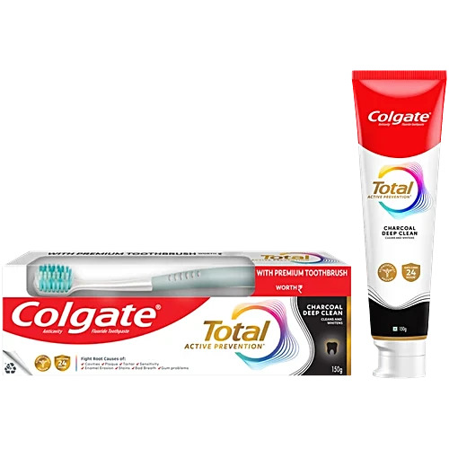 Colgate Total Charcoal Deep Clean Antibacterial Toothpaste + Toothbrush 150g pack