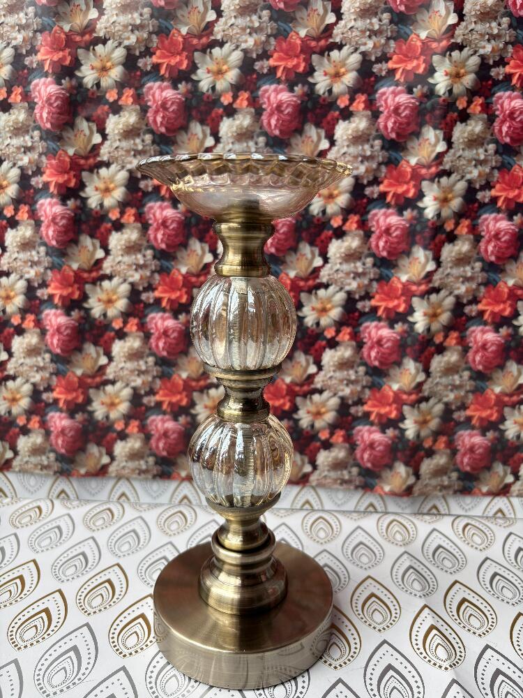 Classic Metal & Glass Bronze Colour Candle Stick Stand