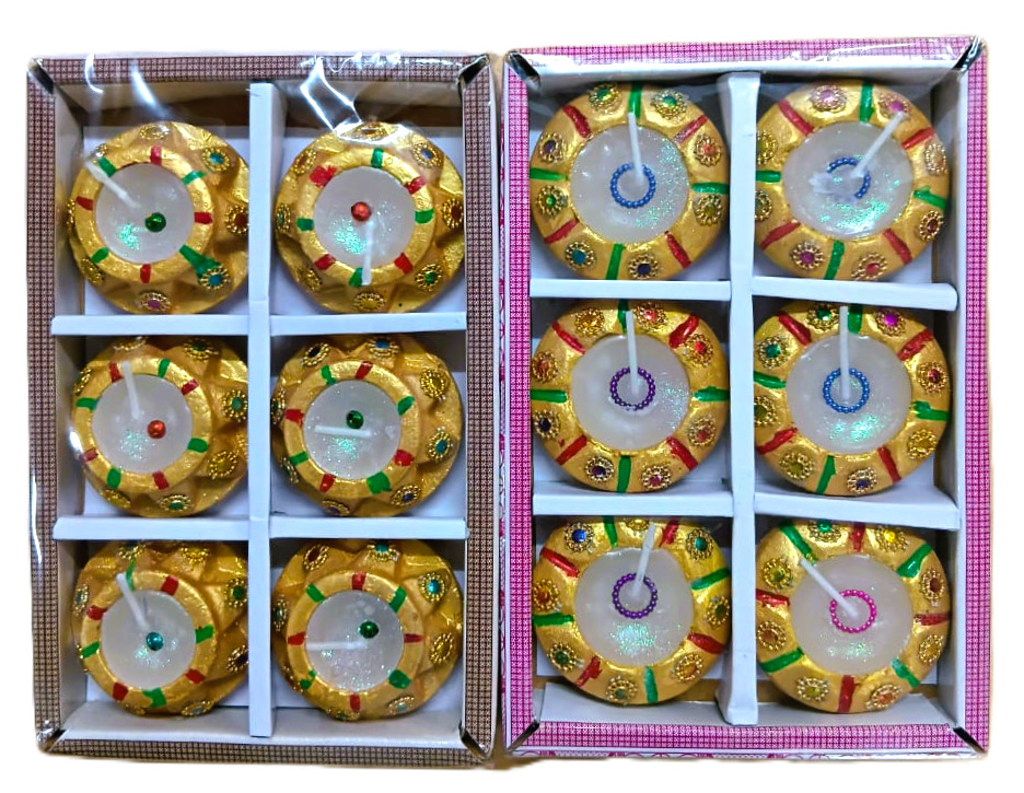 Clay Diya Eco Friendly Traditional Design golden Layer, 6pcs