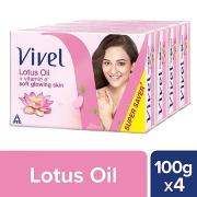 Vivel Lotus Oil + Vitamin E Soft Glowing Skin Soap 100g Pack of 4