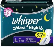 Whisper Sanitary Pads - Maxi Nights XL with Wings Extra Heavy Flow, 7 Pads