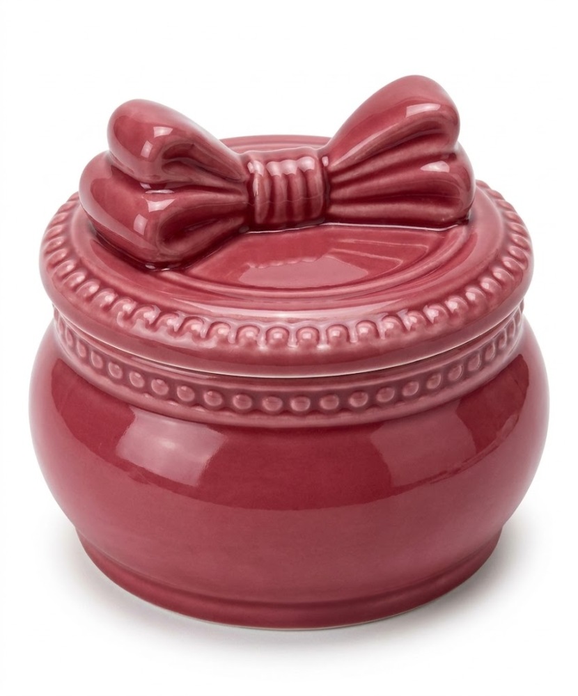 Rose Pink Ceramic Trinket Jar with Bow Lid 1pc